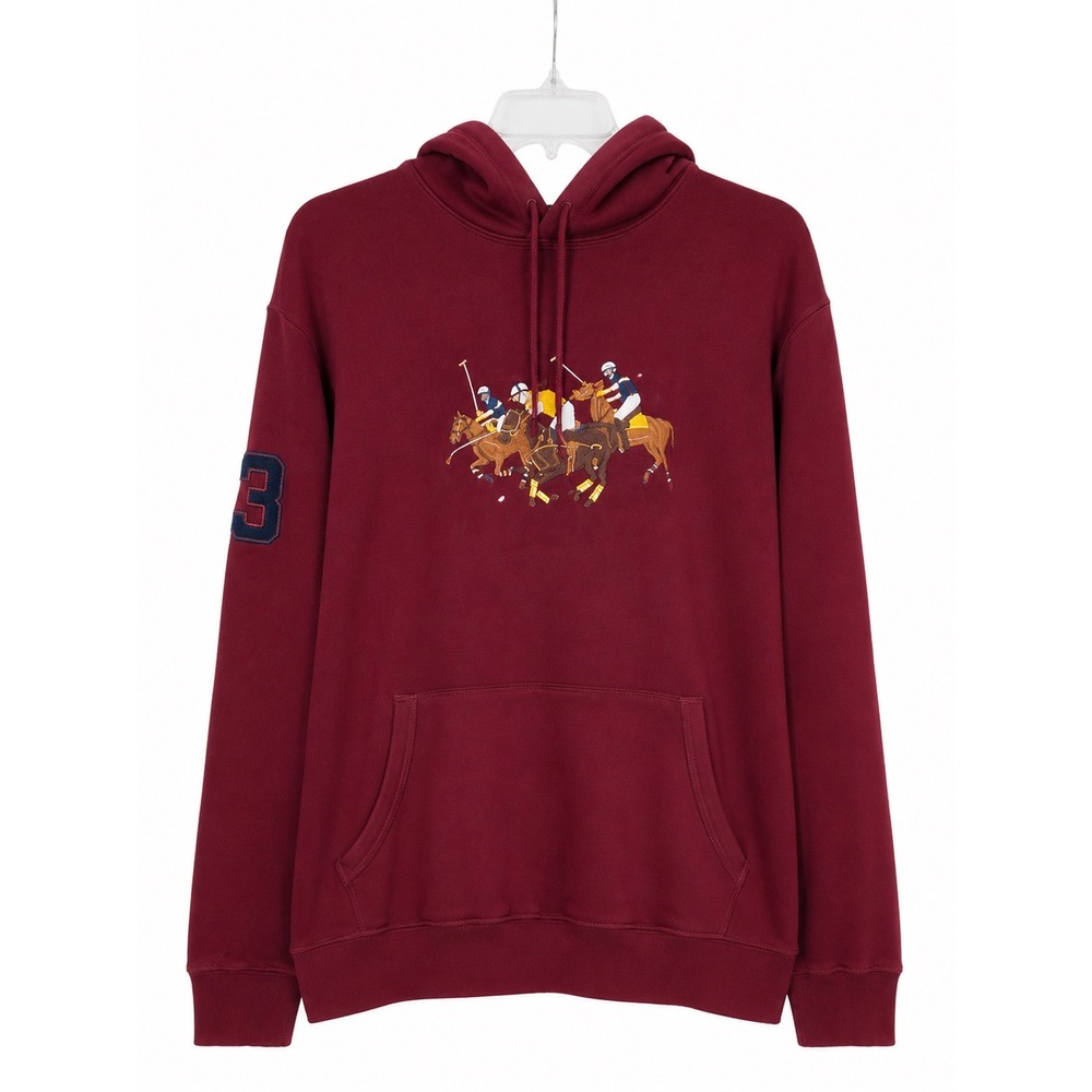 Polo Ralph Lauren Mens XXL Triple Pony Embroidered Red Fleece Hoodie Cotton New